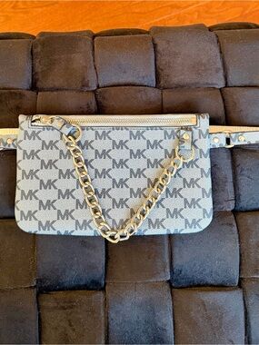 Michael Kors Blue MK Monogram Chain Belt Bag